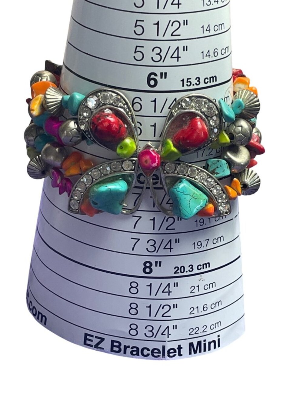 Silvertone Butterfly Dyed Stone Chip Stretchy Bracelet Rhinestones Overall Wear